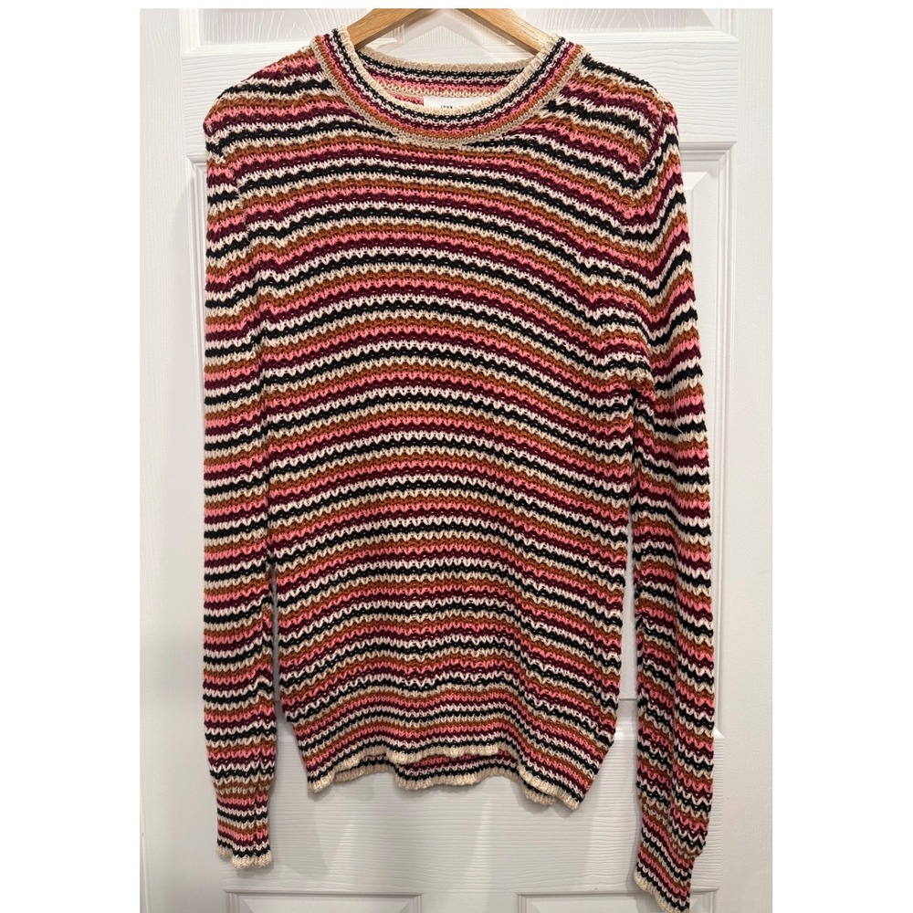John + Jenn Striped Cotton Knit Sweater Women Medium Crochet Look Boho Versatile